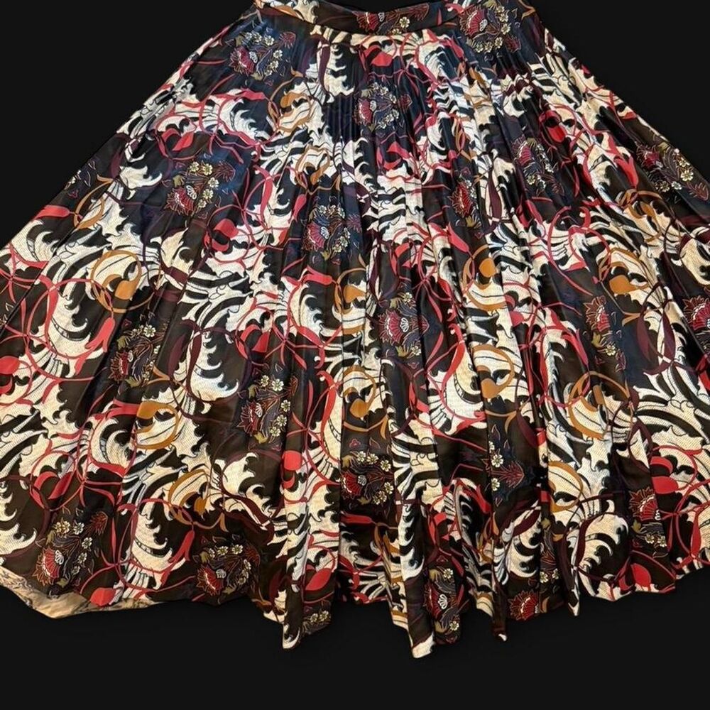 Topshop Floral Pleated Faux Leather Midi Skirt